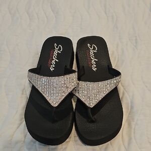 Skechers Black and Silver Sandals Casual Slip-On